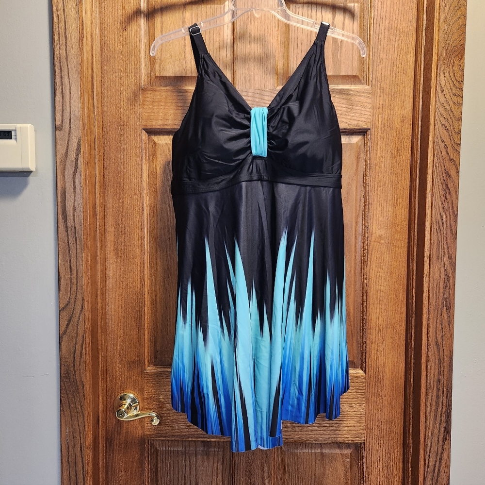 NWT Hannah Nikole Black and Blue Women's One Piece Swimsuit
